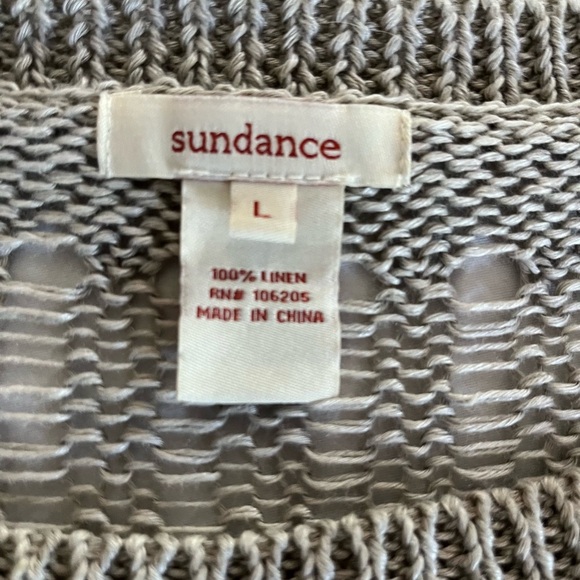Sundance Light Gray Linen boho fun Backless Crochet Knit Top Womens sz Large GUC - Picture 15 of 15